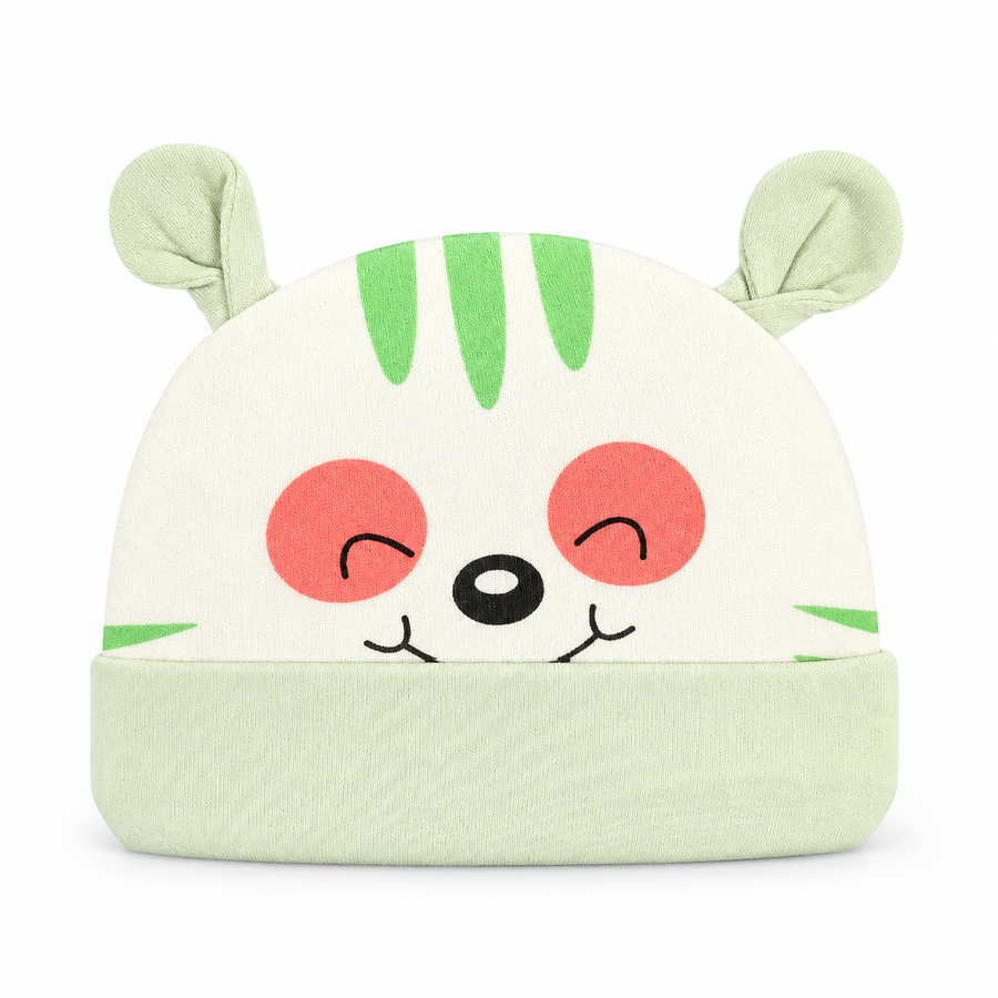 BABY ROUND CAP PRINTED EAR BEAR GREEN