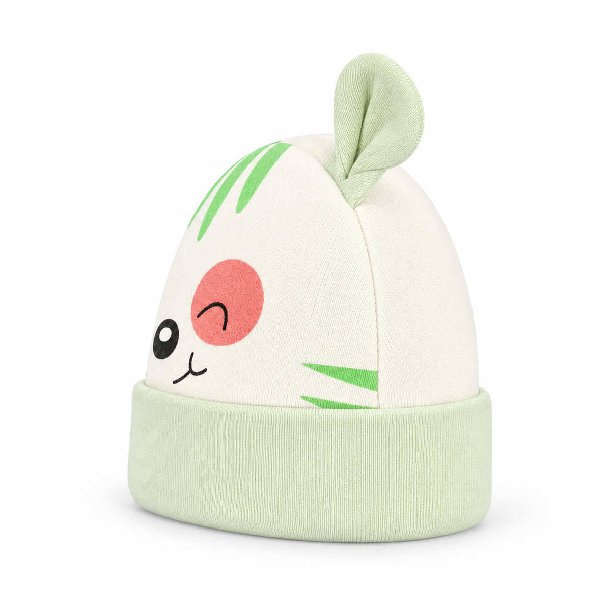BABY ROUND CAP PRINTED EAR BEAR GREEN