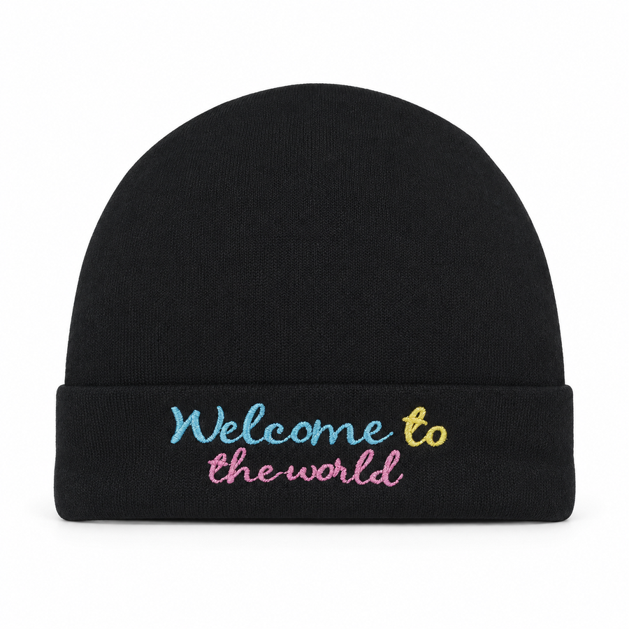 BABY ROUND CAP WELCOME TO THE WORLD BLACK