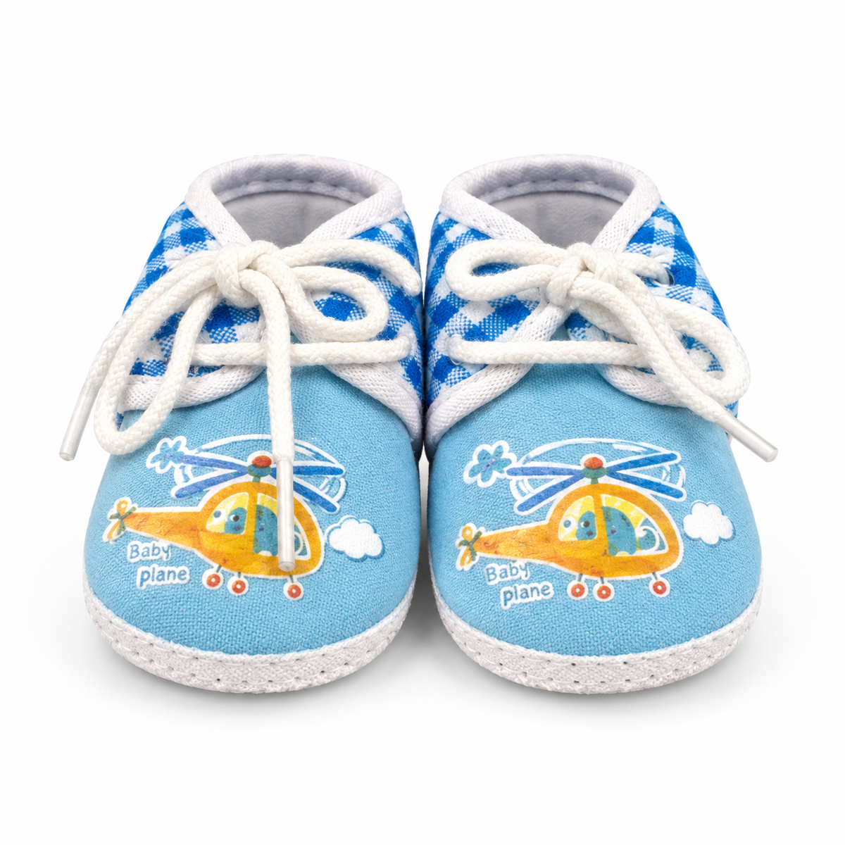 BABY CASUAL COTTON SHOES CHECK HELICOPTER BLUE