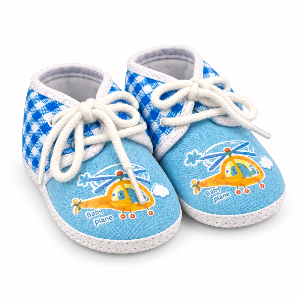 BABY CASUAL COTTON SHOES CHECK HELICOPTER BLUE