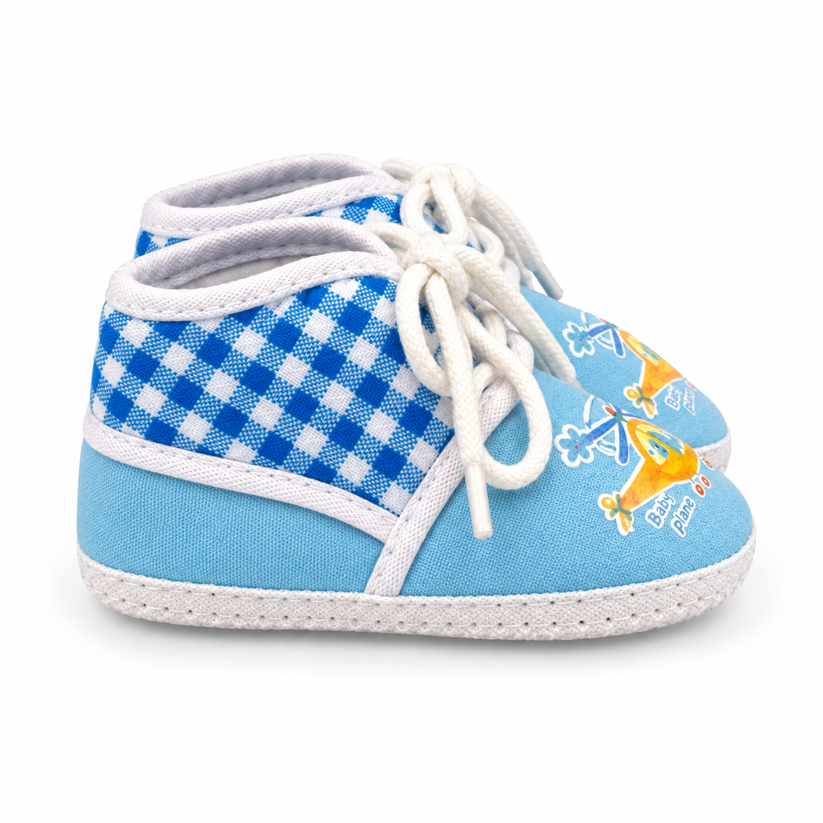 BABY CASUAL COTTON SHOES CHECK HELICOPTER BLUE