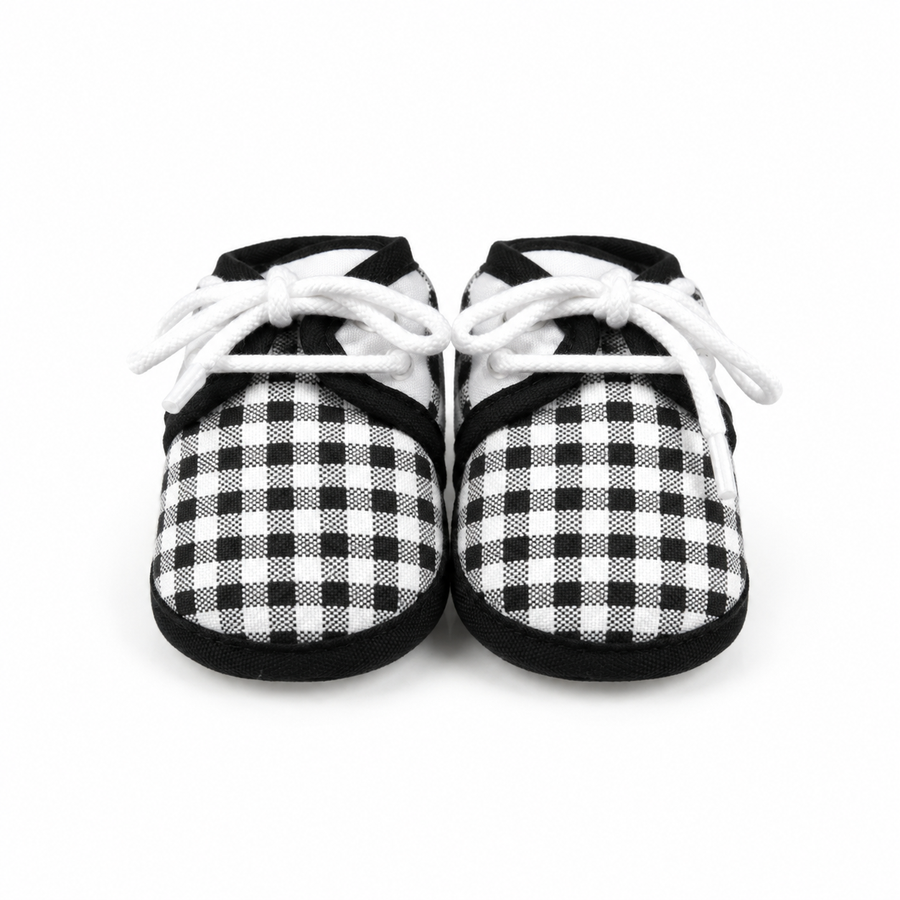 BABY CASUAL COTTON SHOES PLAIN AND CHECK BLACK