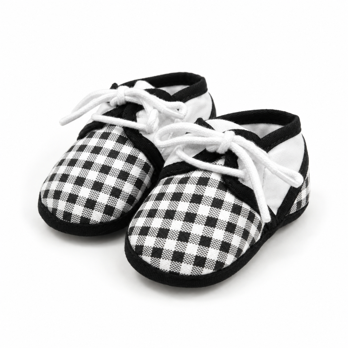 BABY CASUAL COTTON SHOES PLAIN AND CHECK BLACK