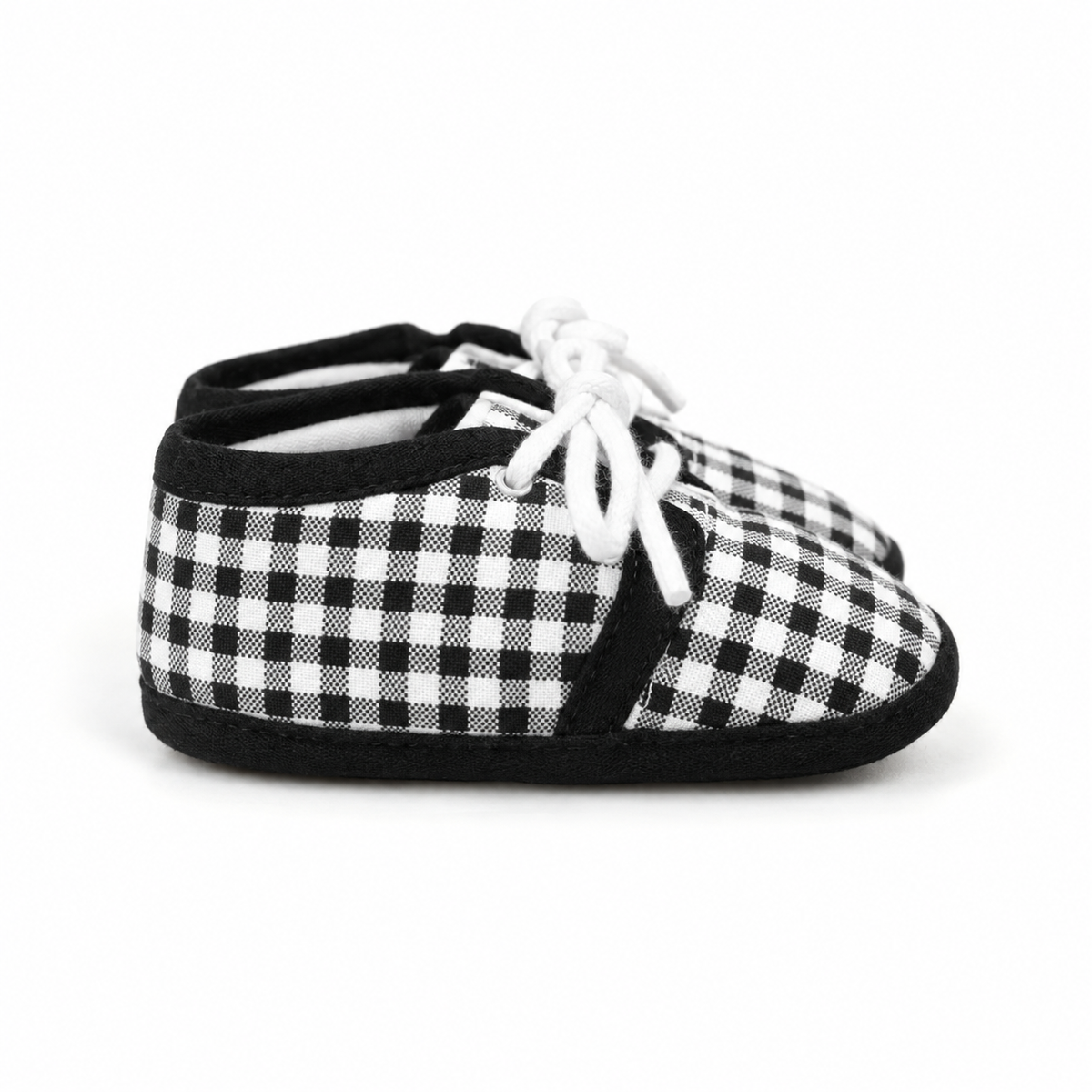 BABY CASUAL COTTON SHOES PLAIN AND CHECK BLACK