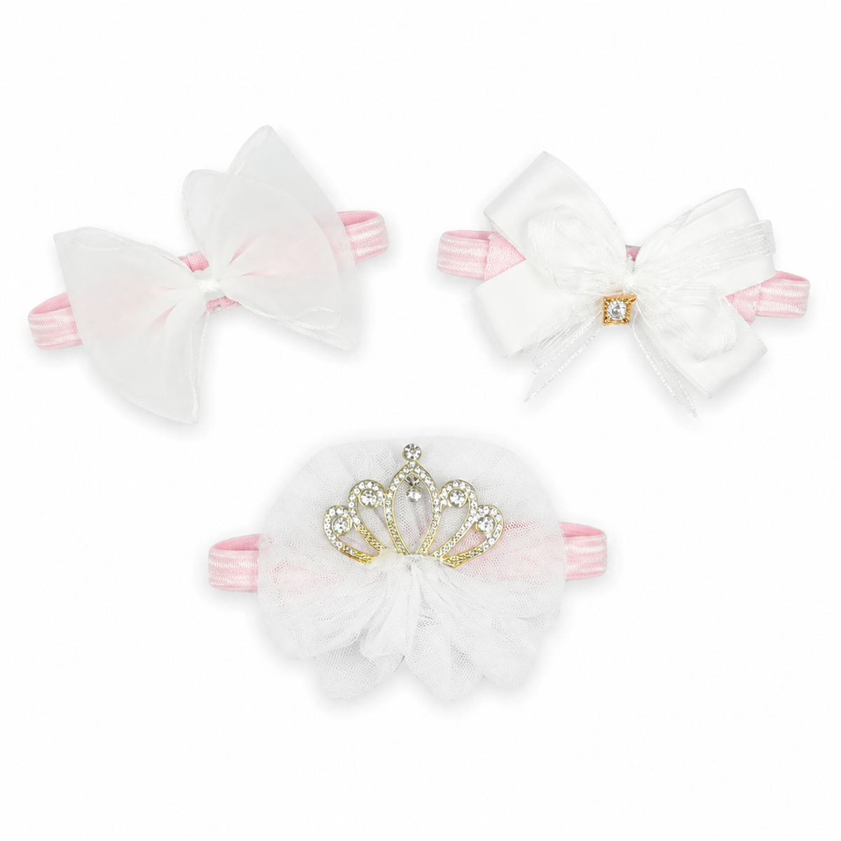 BABY GIRL CROWN AND BOO HEADBAND SET 3PCS WHITE
