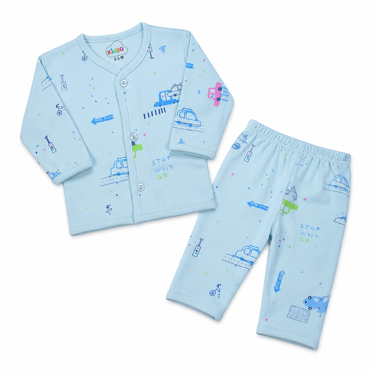 KIDZO BABY 2PCS SUIT CAR PRINTED BLUE