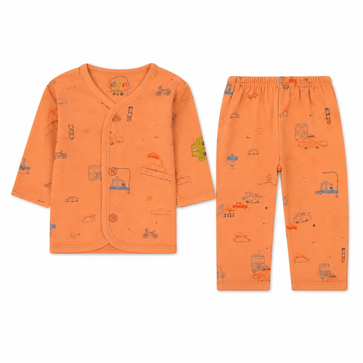 KIDZO BABY 2PCS SUIT CAR PRINTED ORANGE