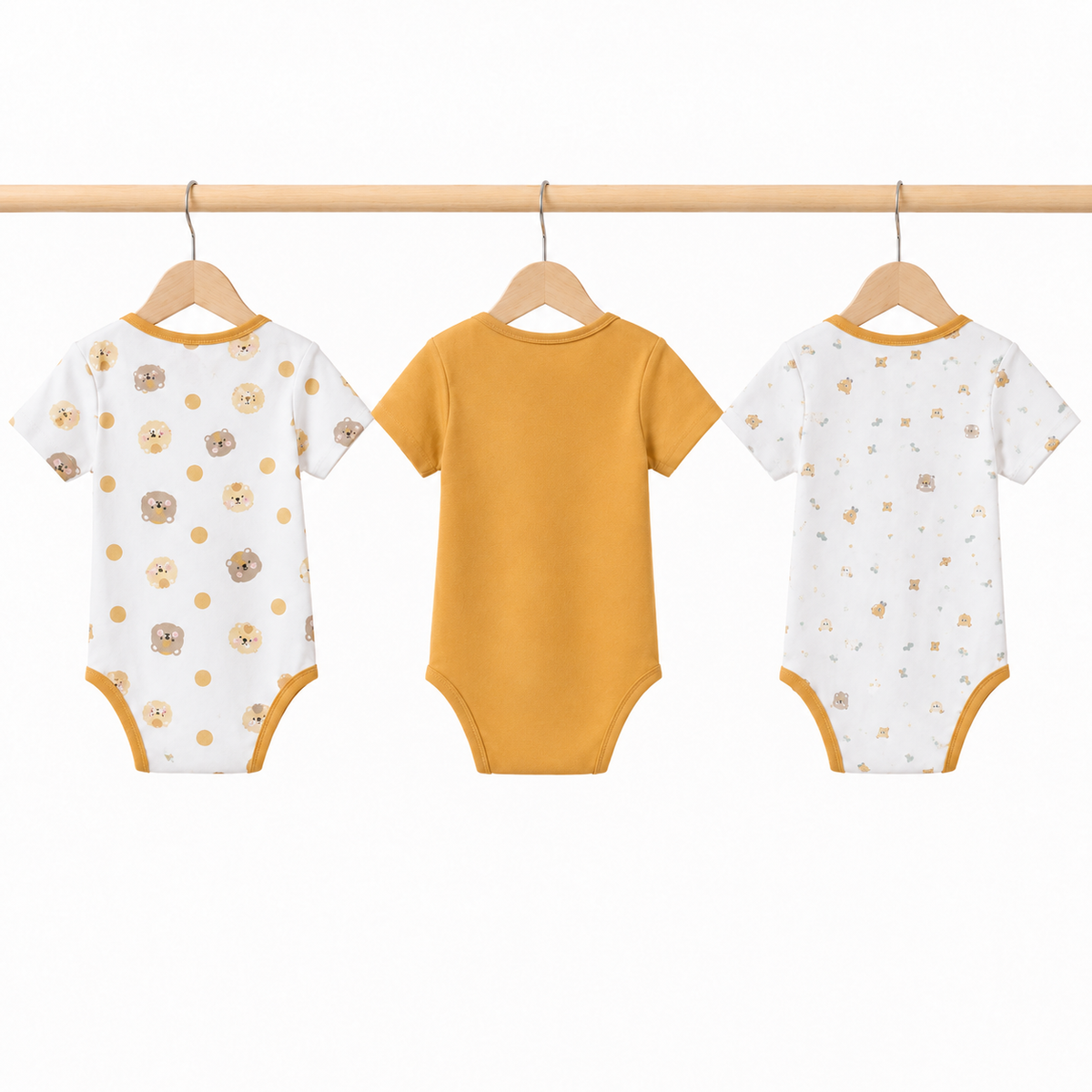 Half-Sleeve Cotton Baby Bodysuits 3-Pack – Mustard Bear