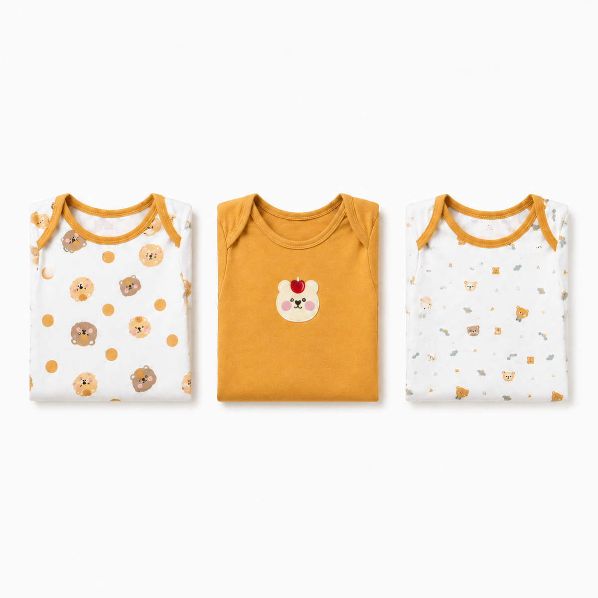 Half-Sleeve Cotton Baby Bodysuits 3-Pack – Mustard Bear