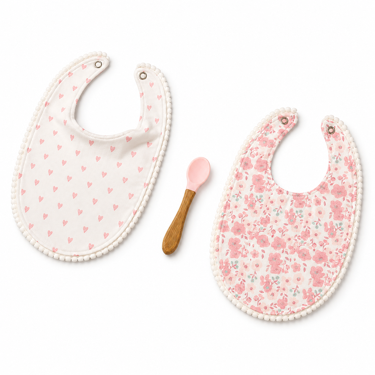 ALPACA PREMIUM 2 COTTON BIBS WITH SOFT SILICON SPOON FLORAL PRINT