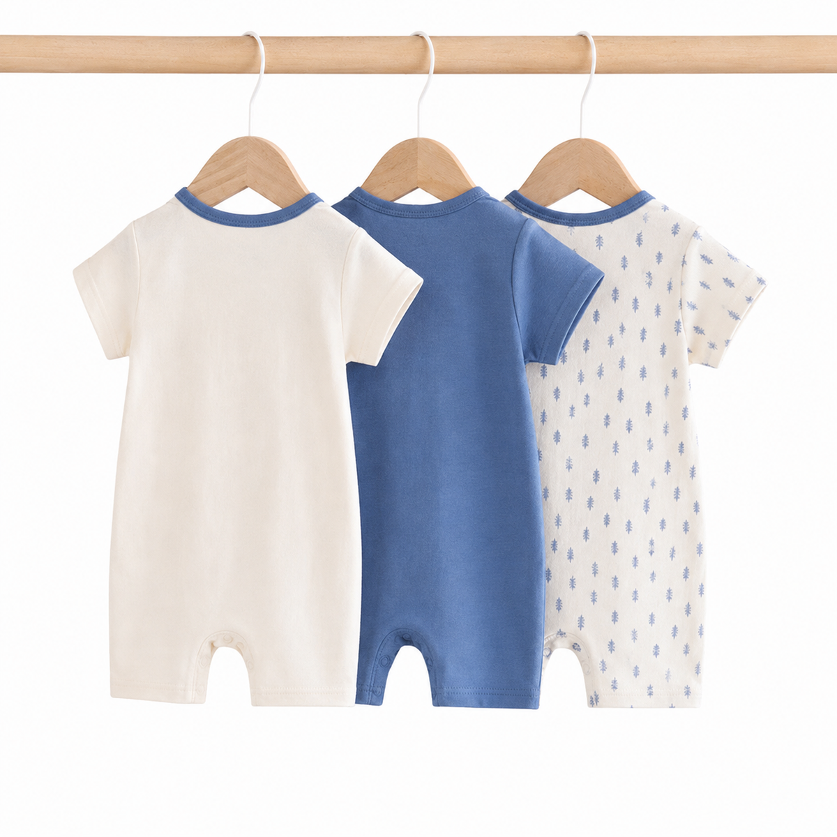 Baby Cotton Rompers 3-Pack – Blue & White Mom & Dad Print