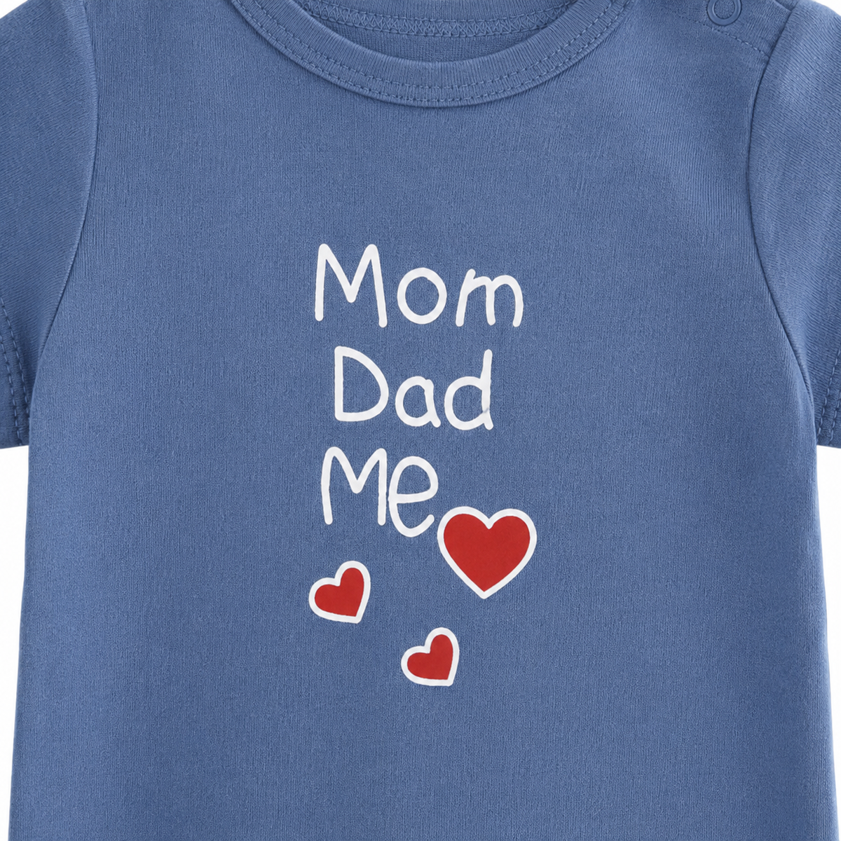 Baby Cotton Rompers 3-Pack – Blue & White Mom & Dad Print