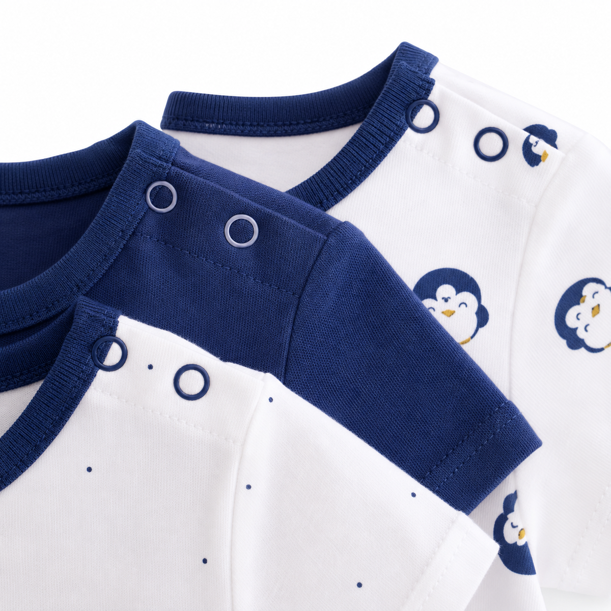 Baby Cotton Rompers 3-Pack – Navy Blue Penguin Print