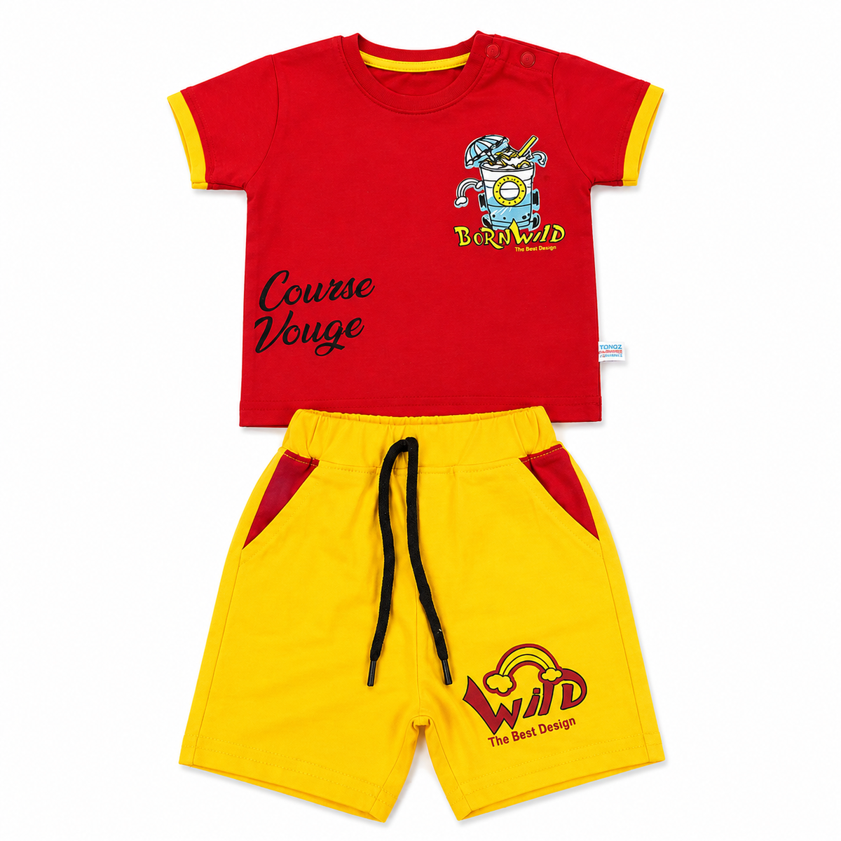 Imported Soft Cool Fabric Summer Outfit - Red & Yellow