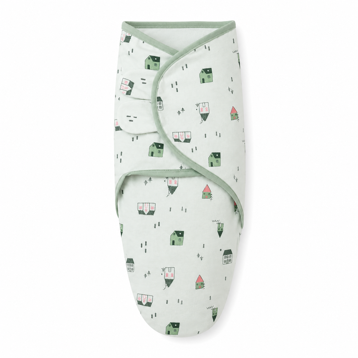 Baby Swaddle Wrap – White & Green Cottage Print by Kidzo
