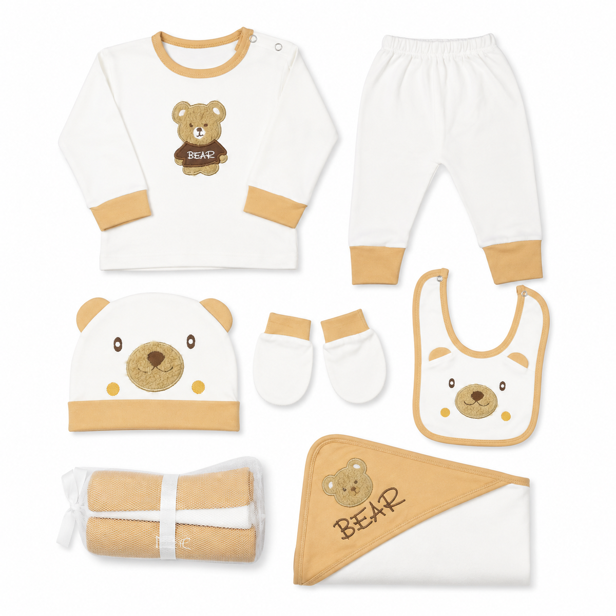 Newborn Starter Set 10-Piece, Brown Button Bear