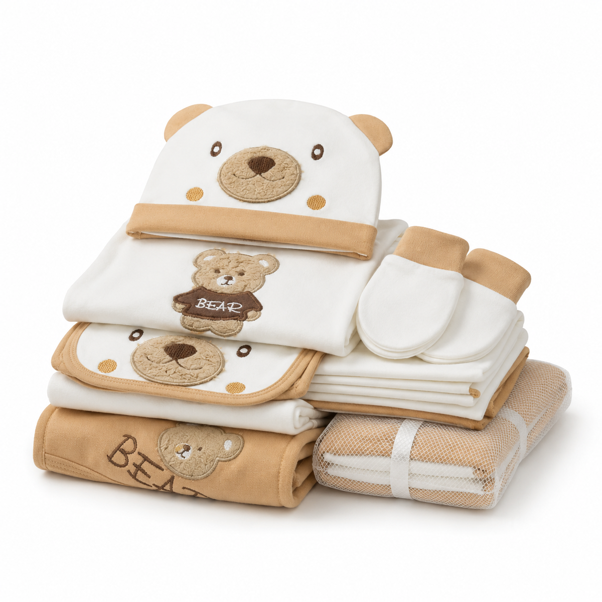 Newborn Starter Set 10-Piece, Brown Button Bear