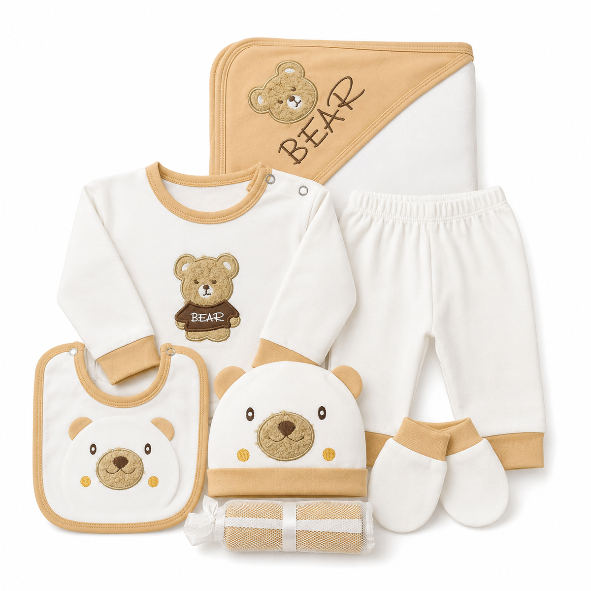 Newborn Starter Set 10-Piece, Brown Button Bear