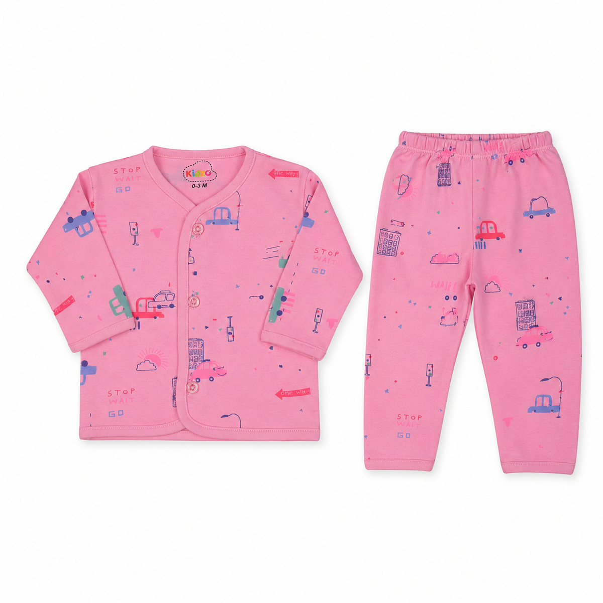Kidzo Baby 2pcs Suit Car Printed Pink