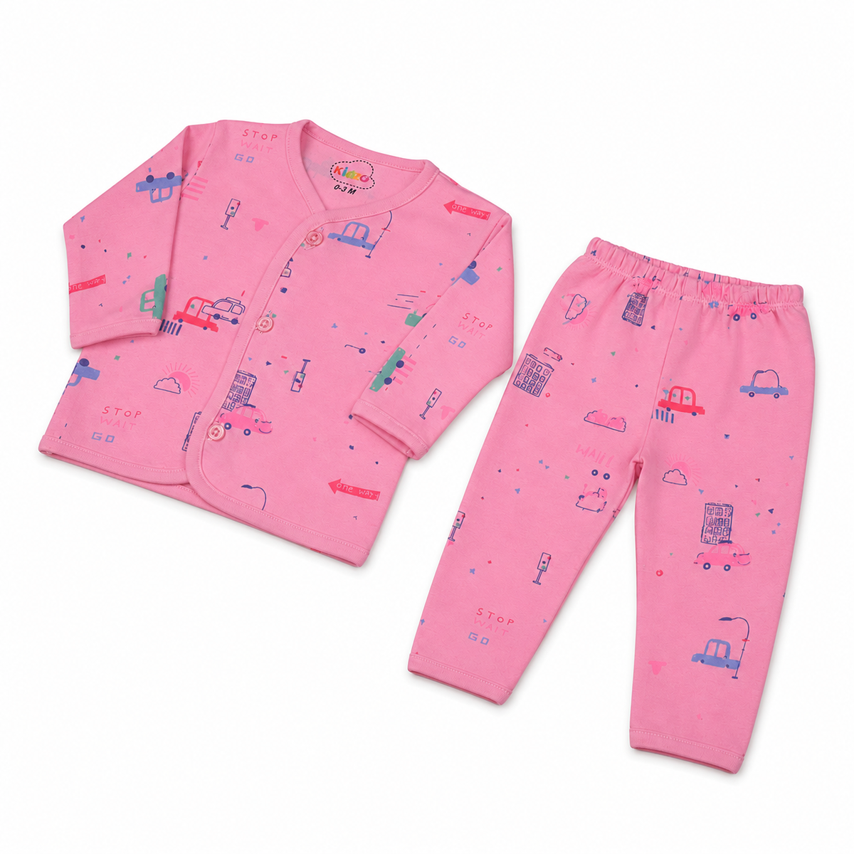 Kidzo Baby 2pcs Suit Car Printed Pink