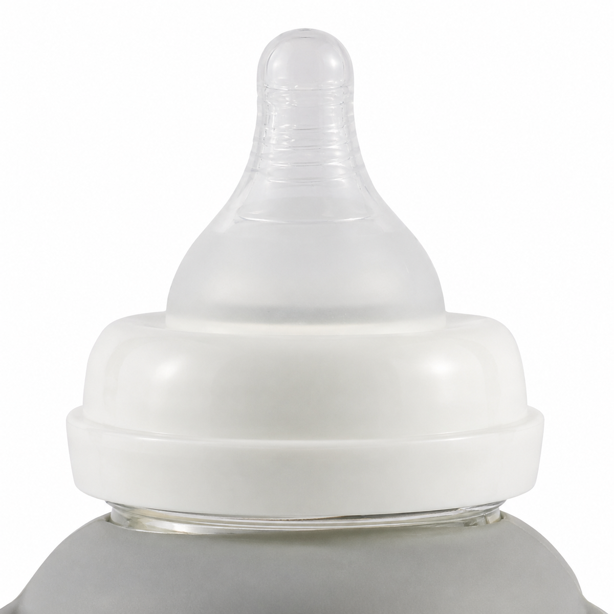 Glass Baby Feeding Bottle with Handles, Grey Bear