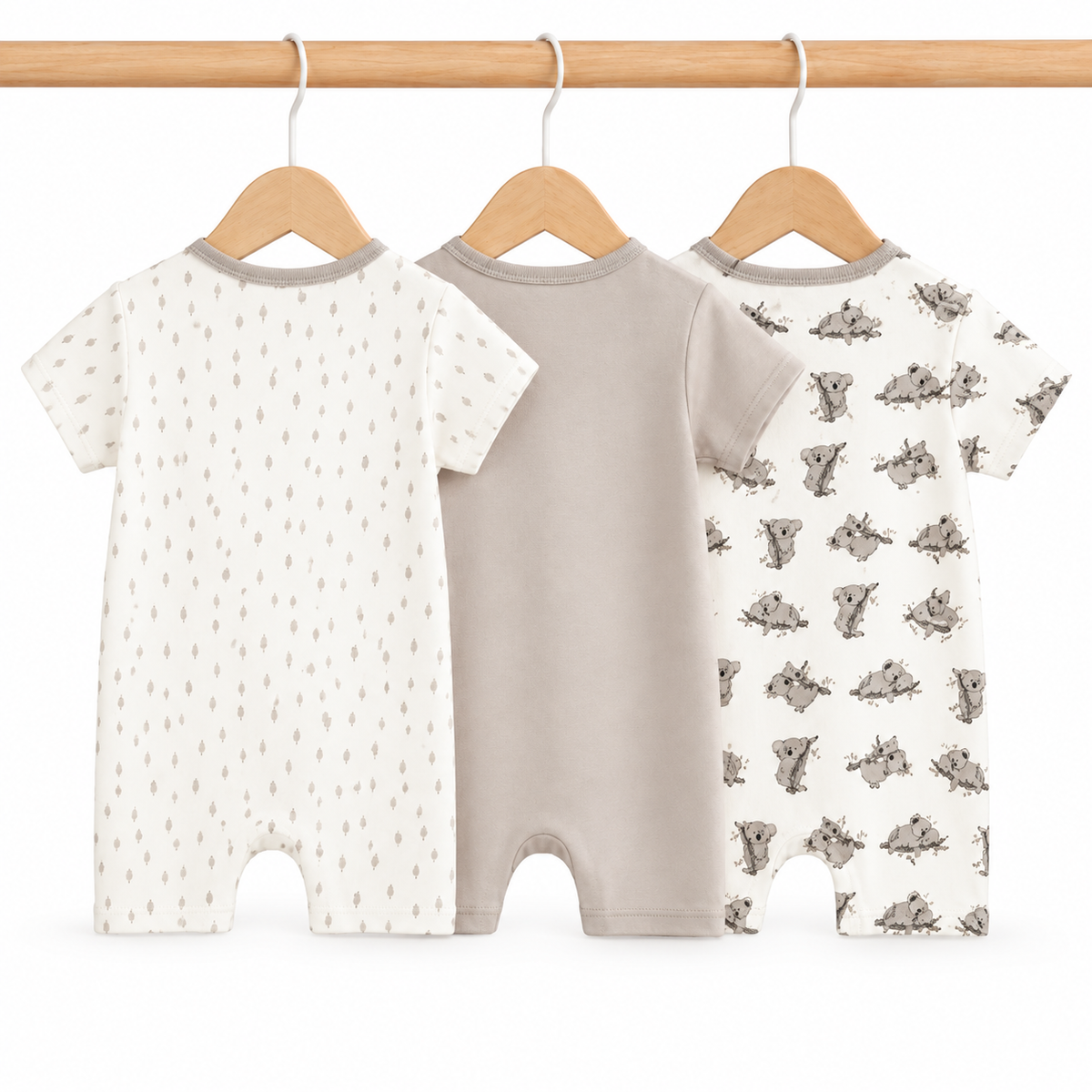 Short-Sleeve Cotton Baby Rompers 3-Pack – Grey Koala