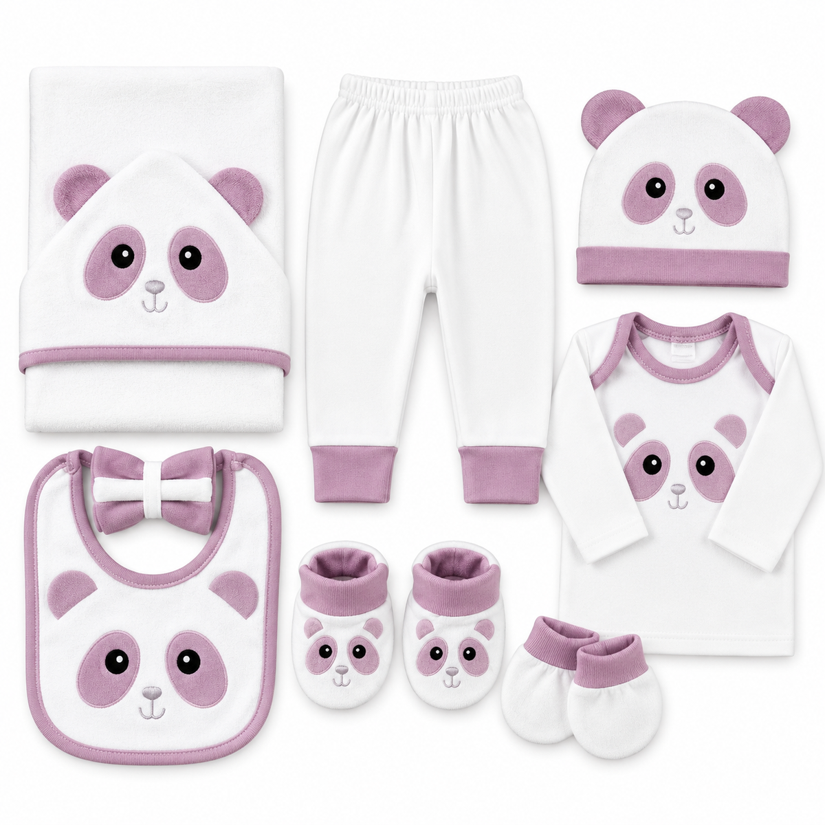 STARTER SET 11 PIECES BABY NEW BORN ESSENTIALS PANDA THEM LIGHT PURPLE