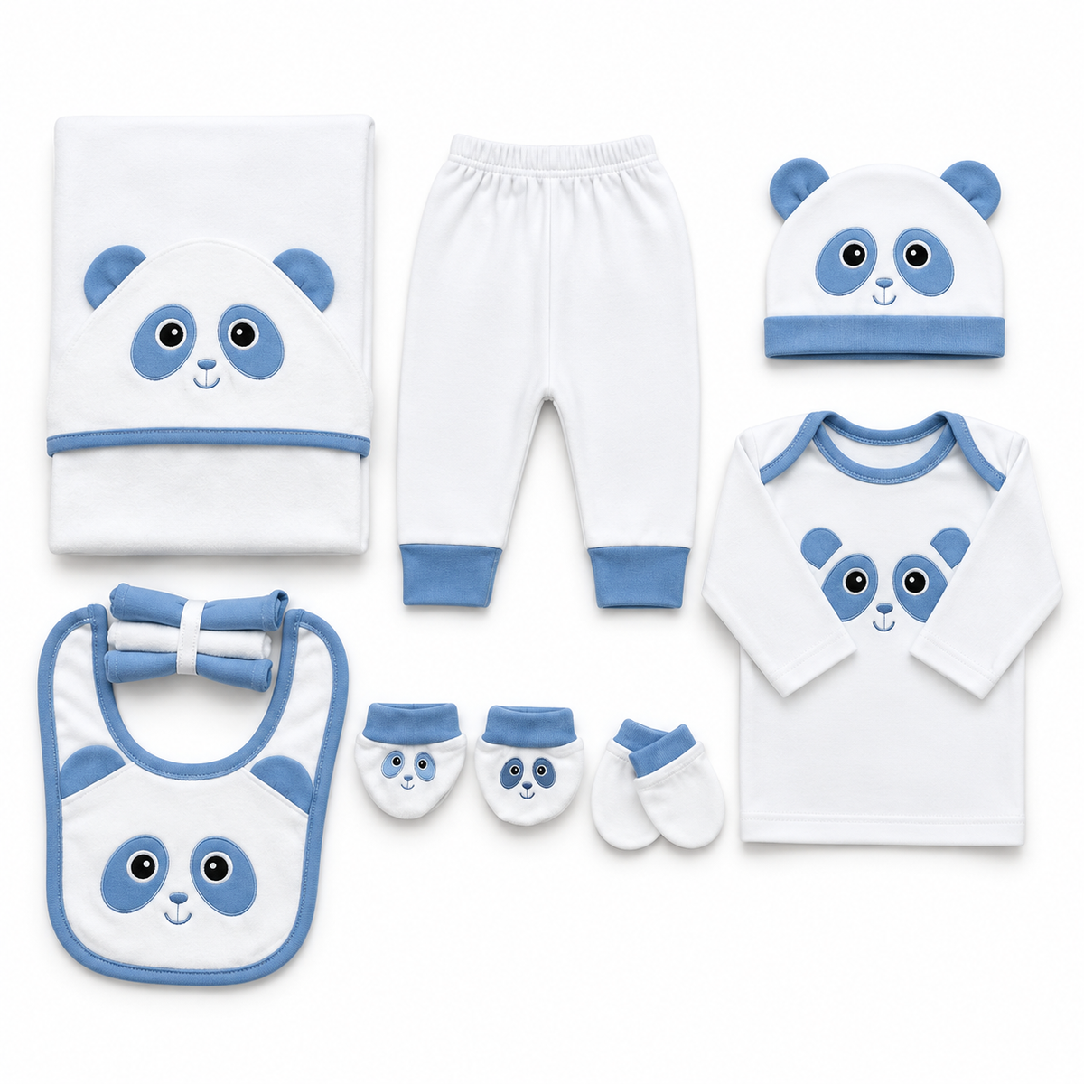 STARTER SET 11 PIECES BABY NEW BORN ESSENTIALS PANDA THEM SKY BLUE COLOUR