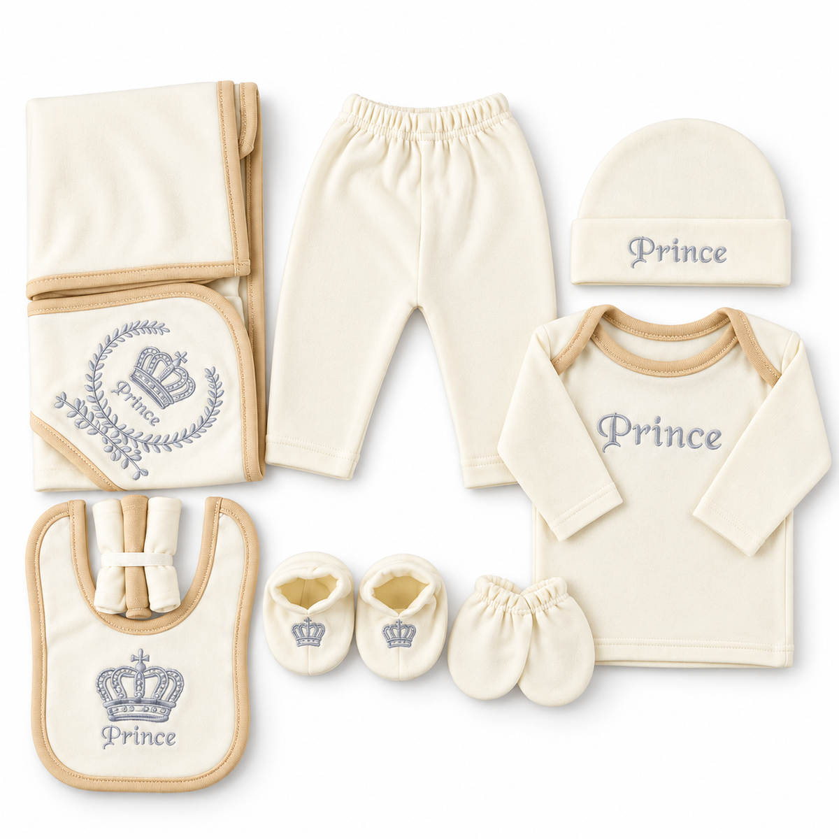Starter Set 11 Pieces Baby Newborn Essentials Prince Theme Mint Color