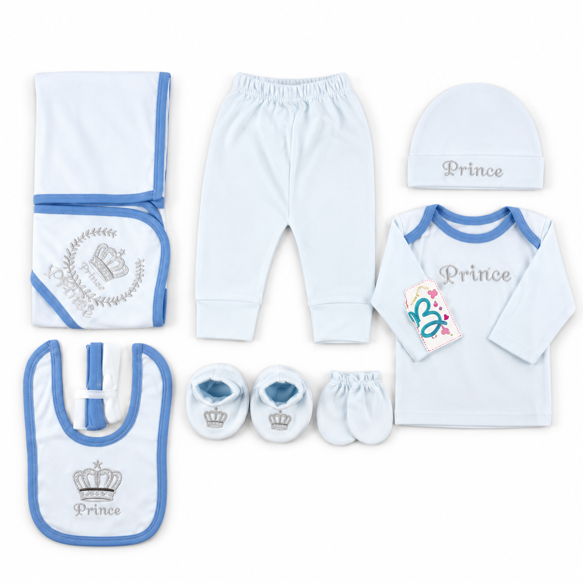 Starter Set 11 Pieces Baby Newborn Essentials Prince Theme Sky Blue Color