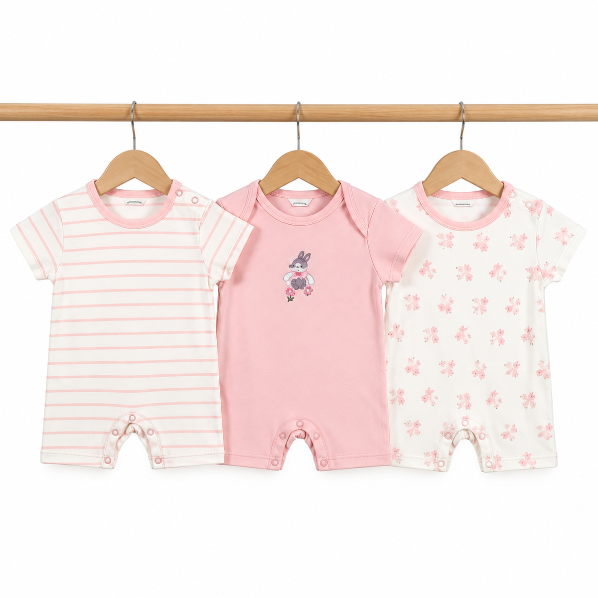 Short-Sleeve Cotton Baby Rompers 3-Pack – Pink Mickey Mouse