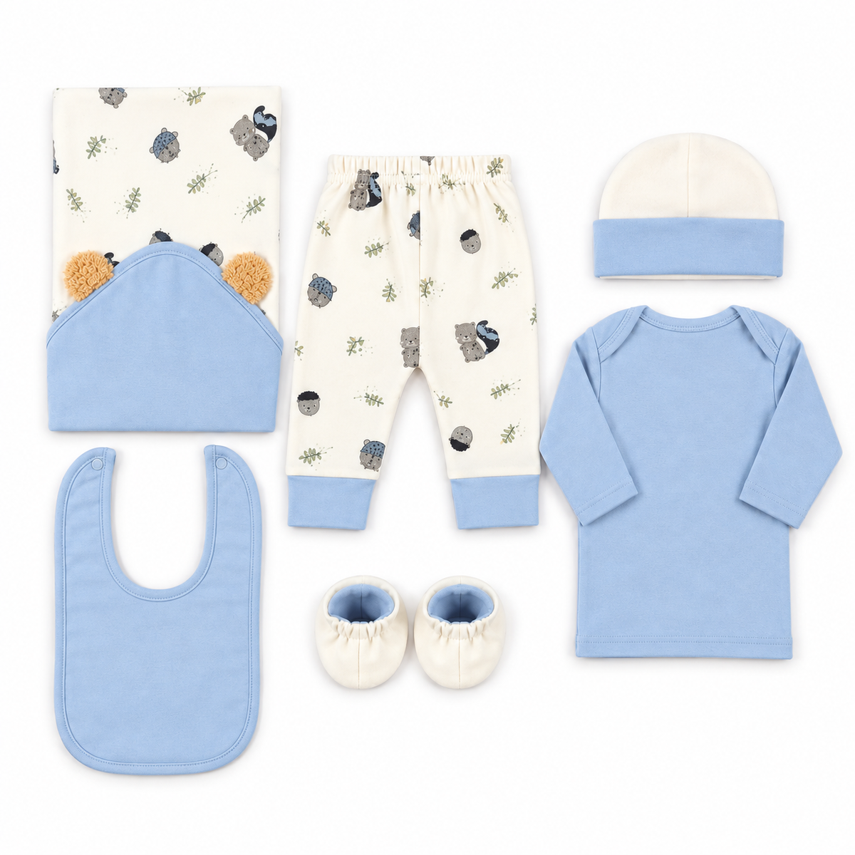 Starter Set 10 Pieces Baby Newborn Essentials Squirrel Theme Sky Blue Color