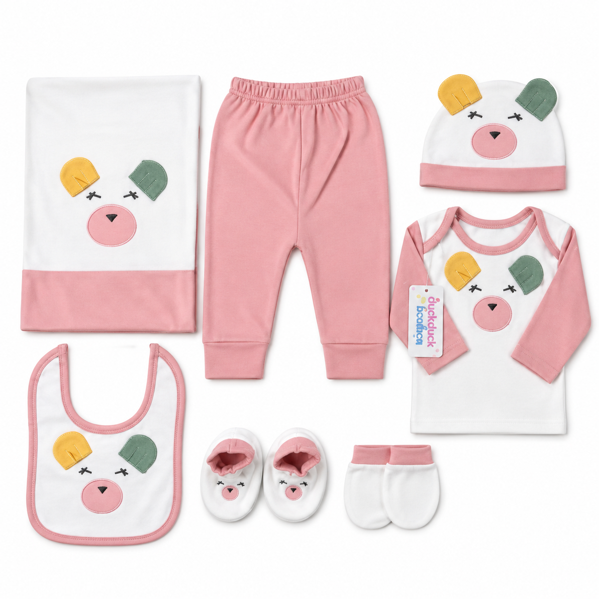 STARTER SET 11 PIECES BABY NEW BORN ESSENTIALS MULTI COLOUR EARS PINK