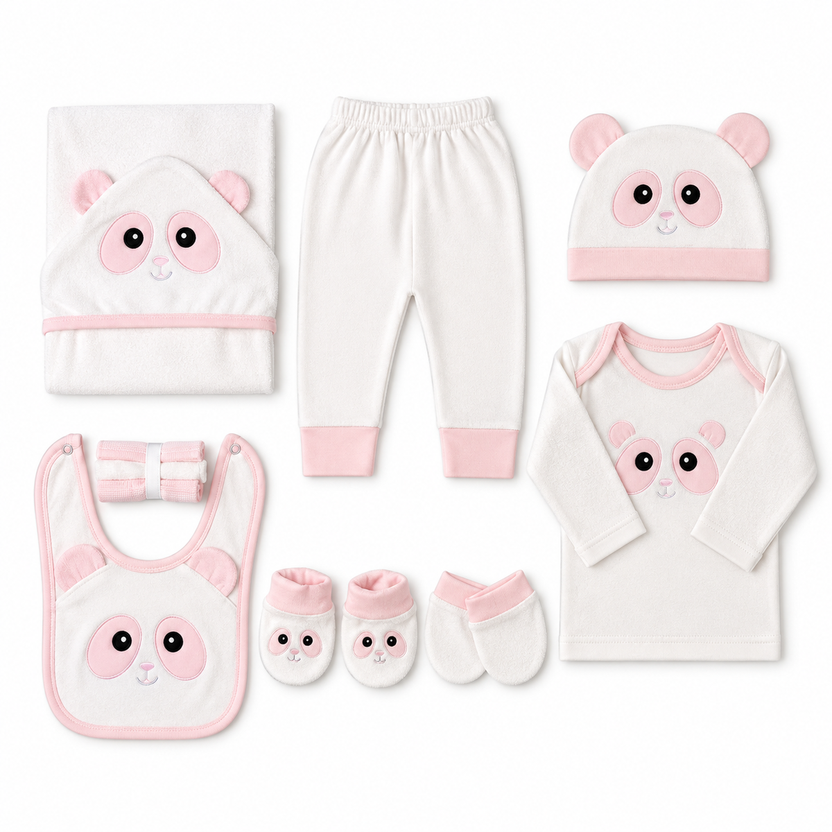 STARTER SET 11 PIECES BABY NEW BORN ESSENTIALS PANDA THEM BABY PINK COLOUR