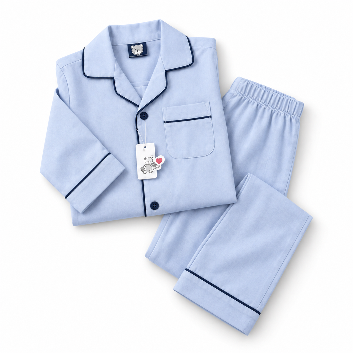 KIDZO BABY NIGHT SUIT TINY LINE PRINTED LIGHT BLUE WITH POCKET