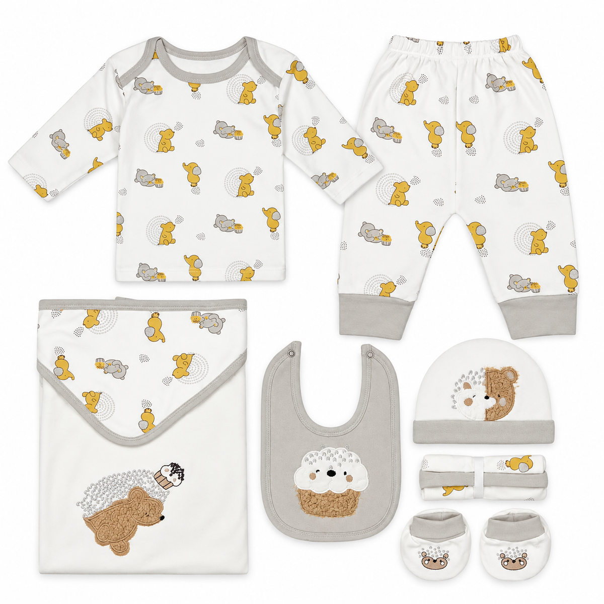 BABY STARTER SET 10 PIECES BEAR/CUPCAKE GREY