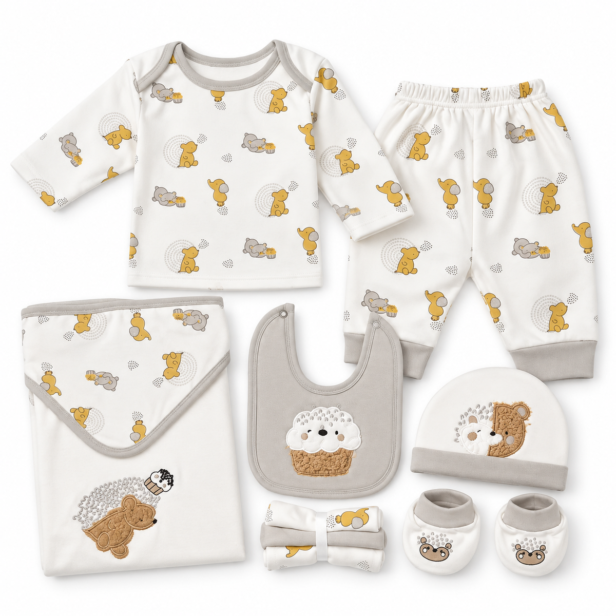 BABY STARTER SET 10 PIECES BEAR/CUPCAKE GREY