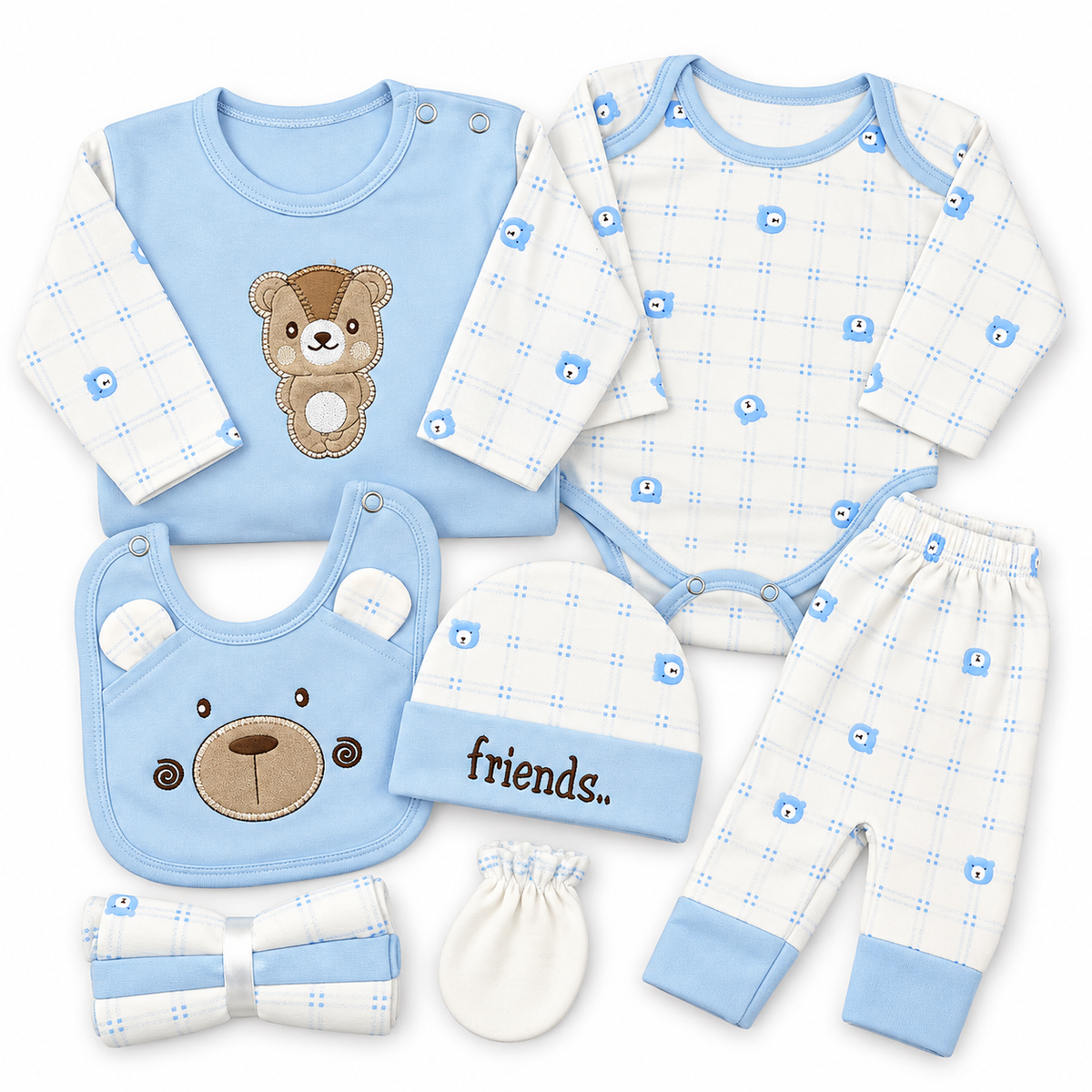 BABY STARTER SET 10 PIECES CHECK PRINT BEAR BLUE