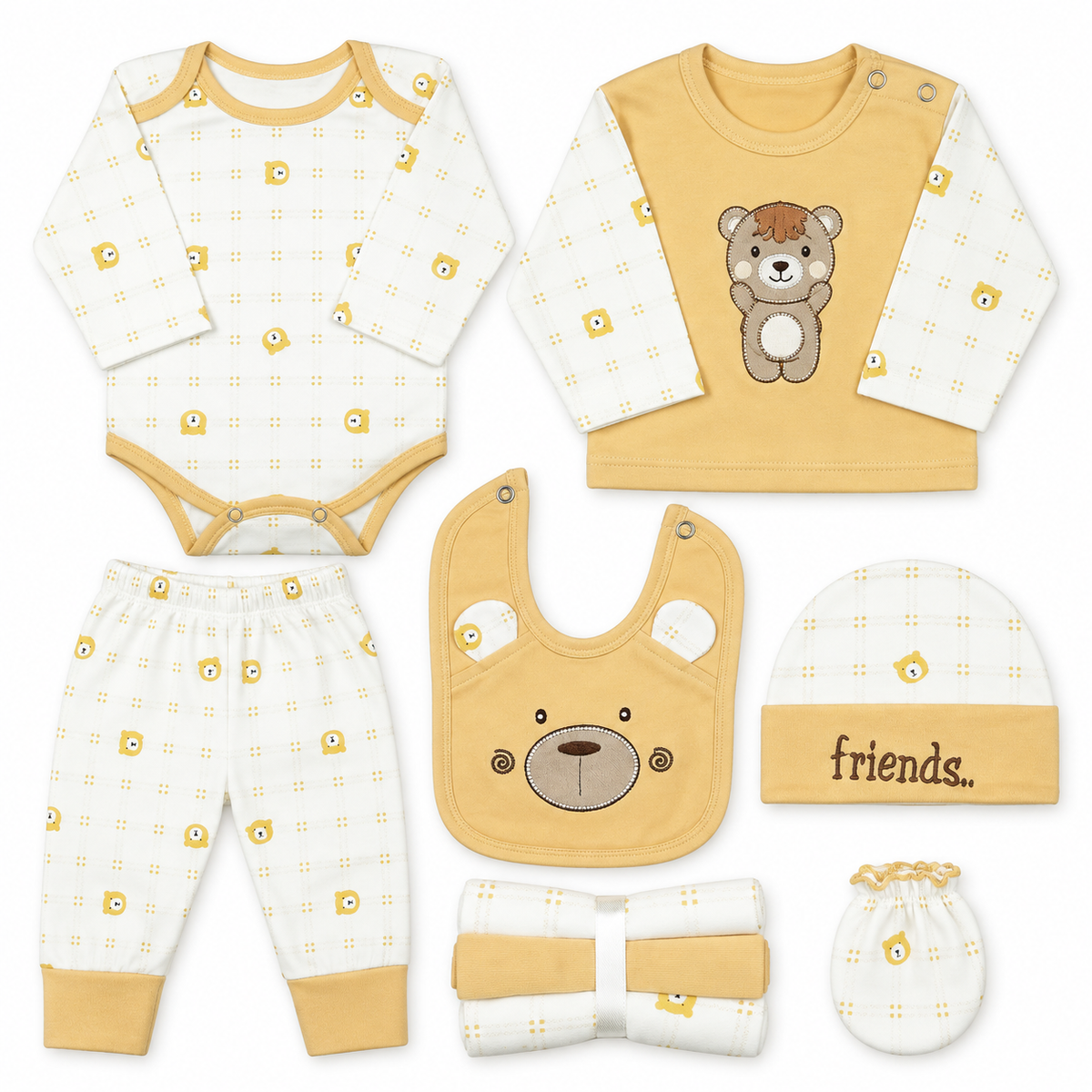 Newborn Starter Set 10-Piece, Brown Check Bear