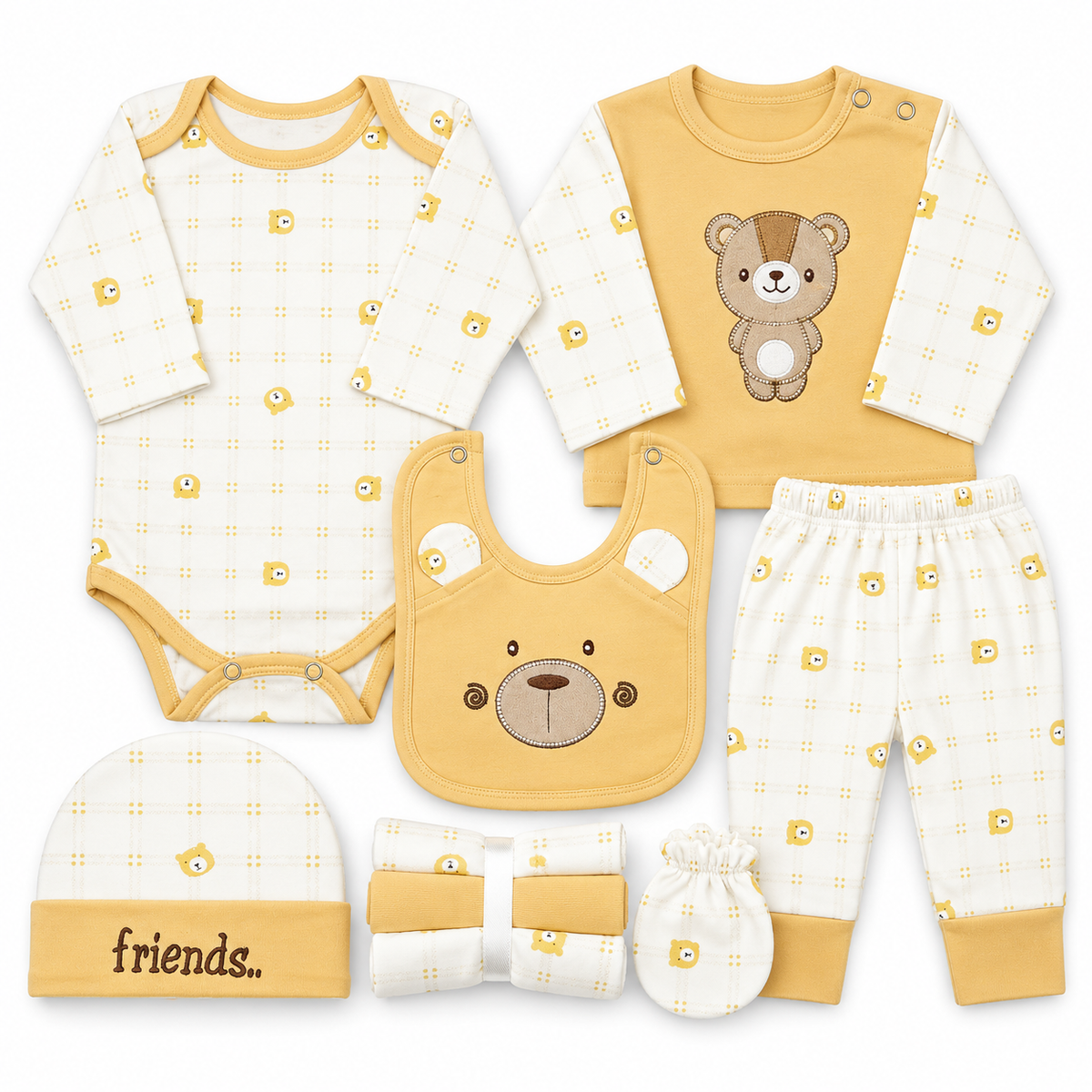 Newborn Starter Set 10-Piece, Brown Check Bear