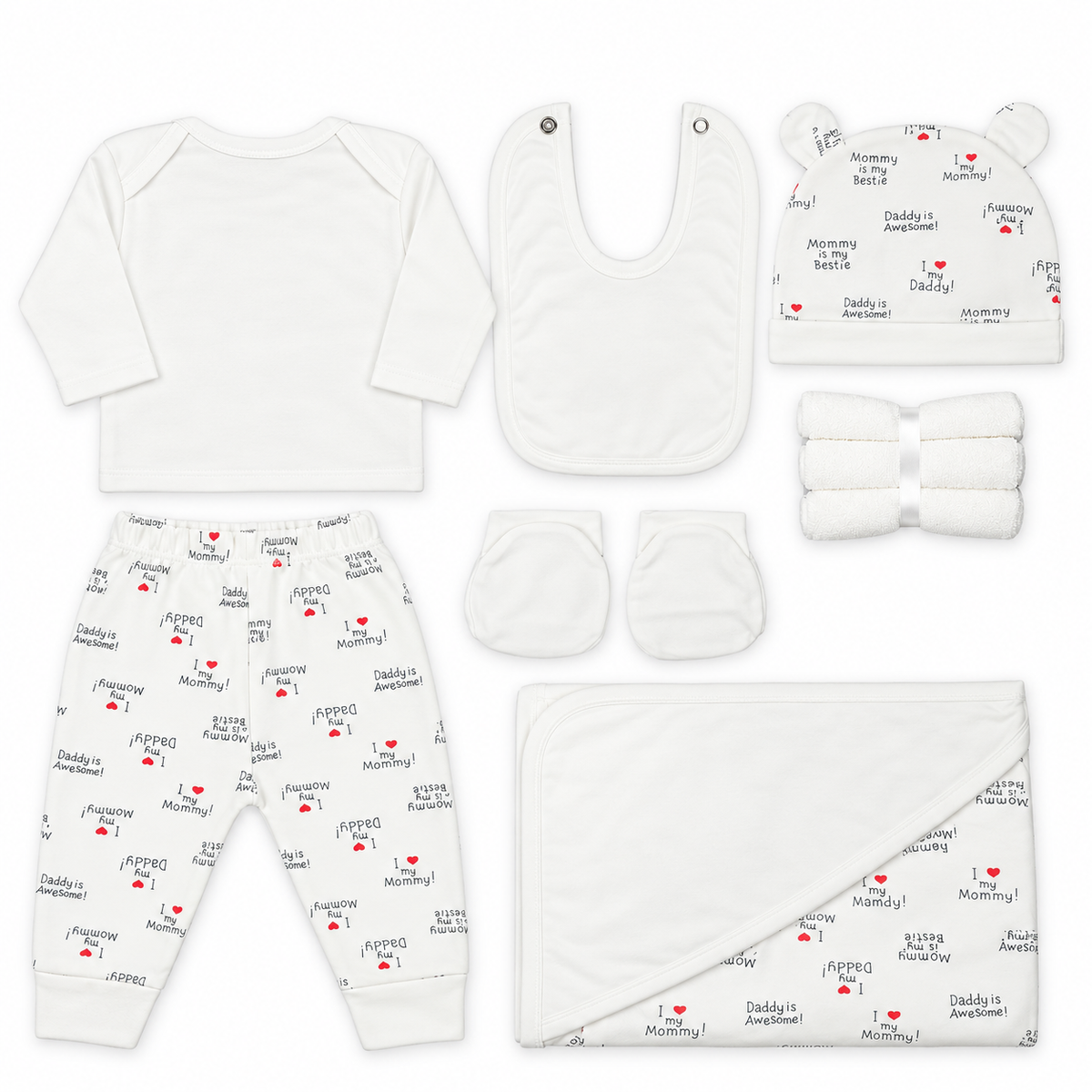 BABY STARTER SET 11 PIECES I LOVE MAMA WHITE
