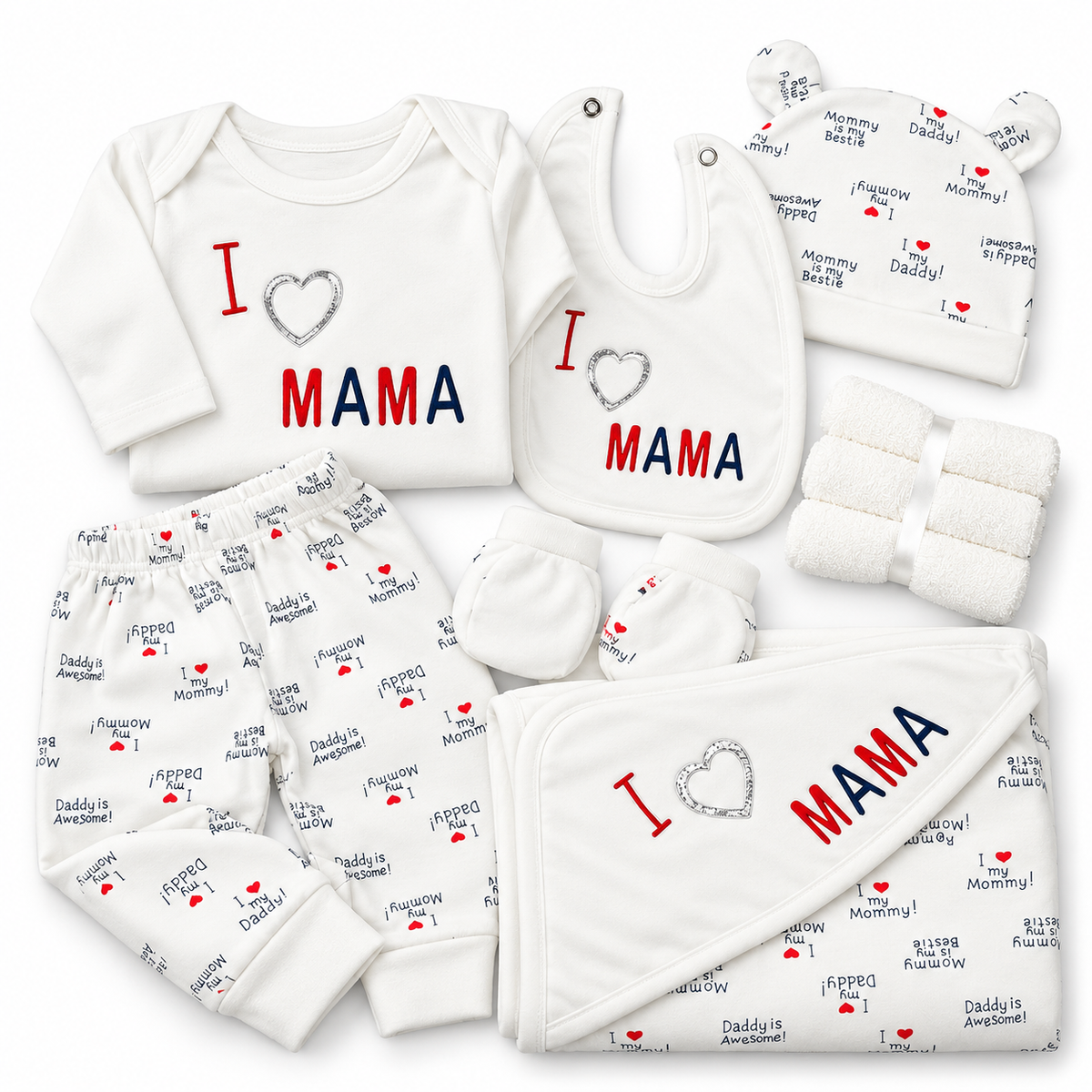 BABY STARTER SET 11 PIECES I LOVE MAMA WHITE