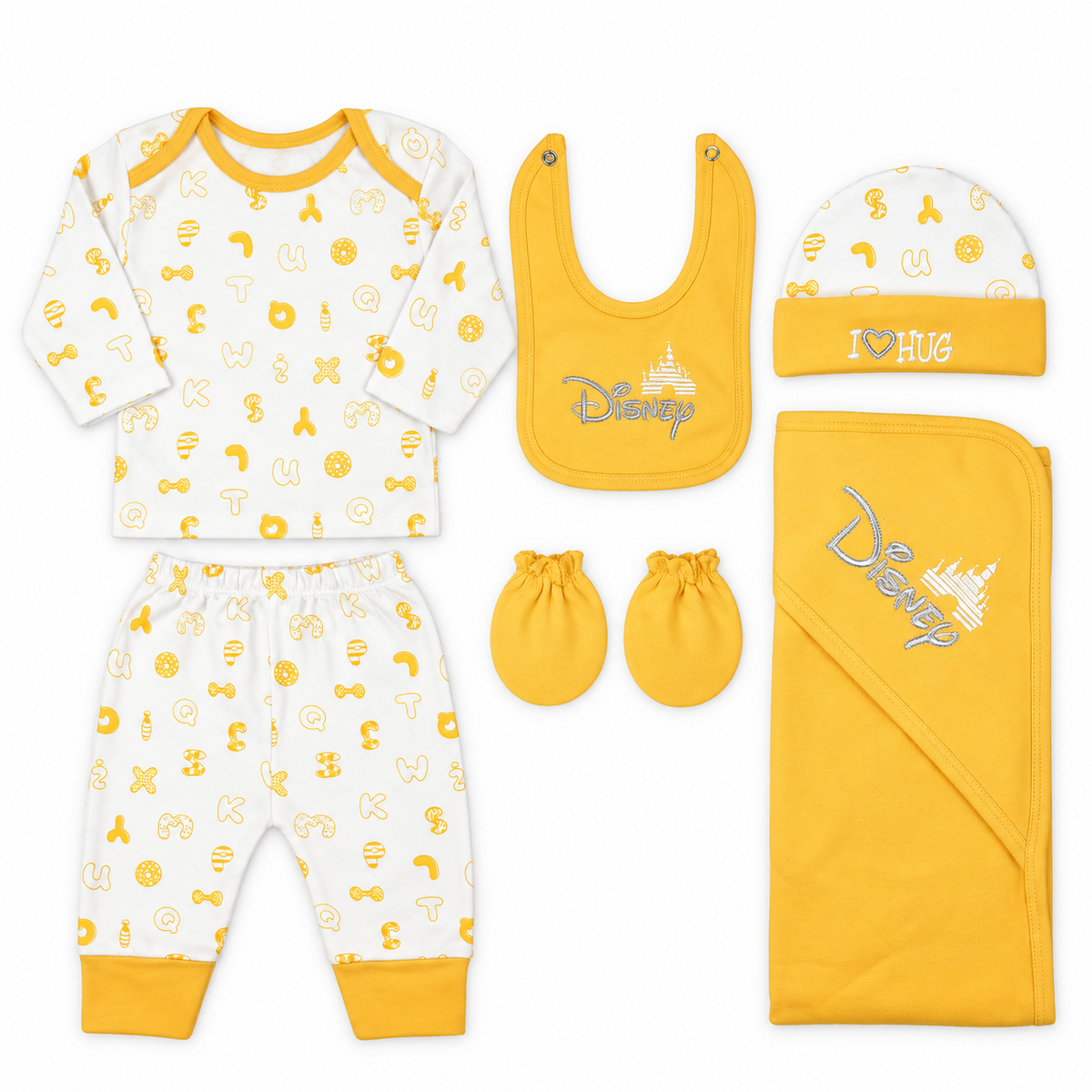 BABY STARTER SET 7 PIECES DISNEY EMB MUSTARD