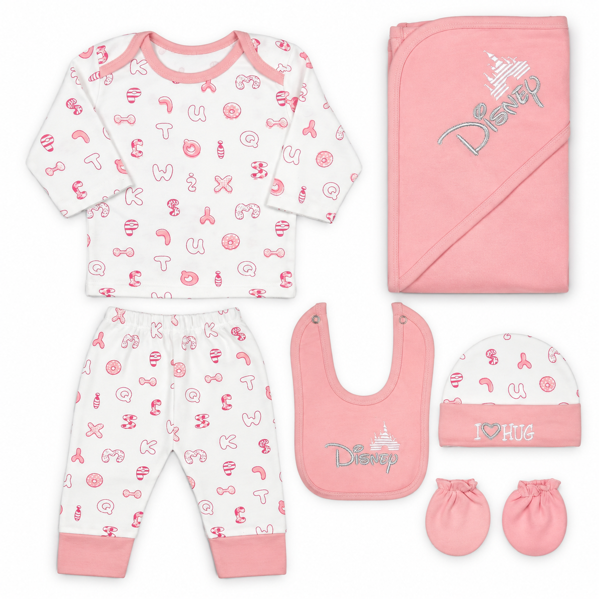 BABY STARTER SET 7 PIECES DISNEY EMB PINK