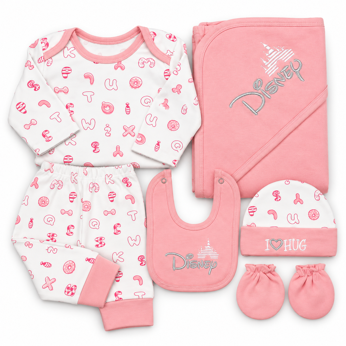 BABY STARTER SET 7 PIECES DISNEY EMB PINK