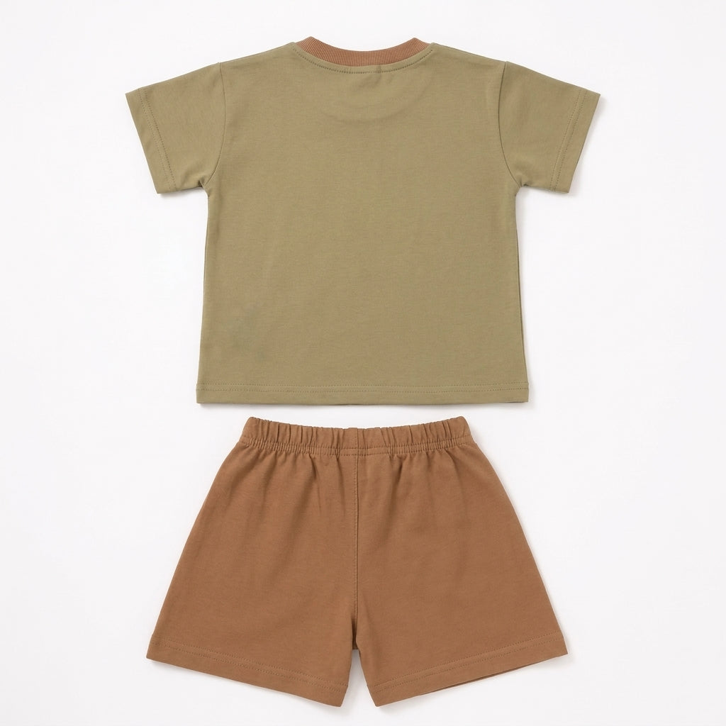 Baby Imported Cotton T-Shirt & Shorts - Olive Green & Brown