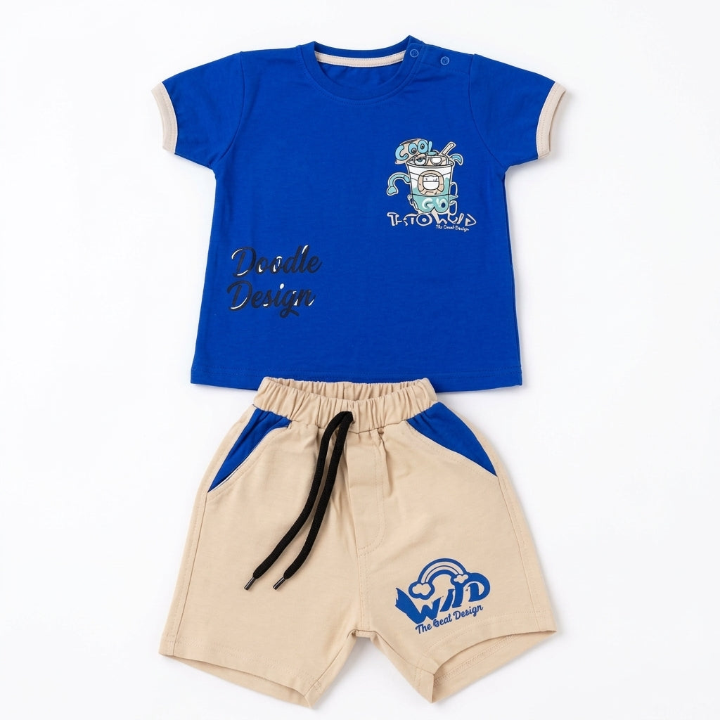 Imported Fabric Trendy Summer Outfit - Royal Blue & Beige