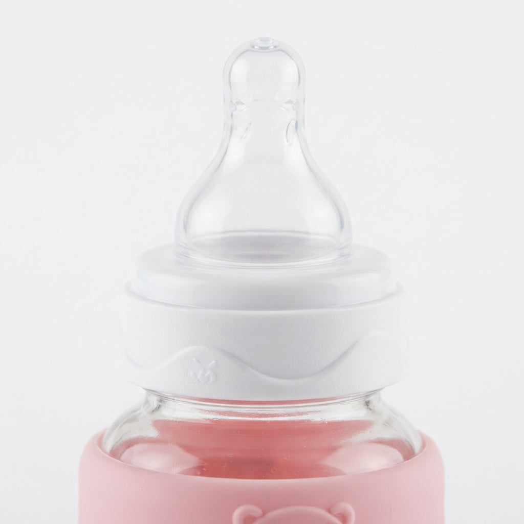 BABY GLASS FEEDER BEAR PINK YES