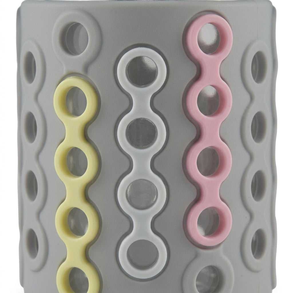 BABY GLASS FEEDER SILICONE COVERED GREY